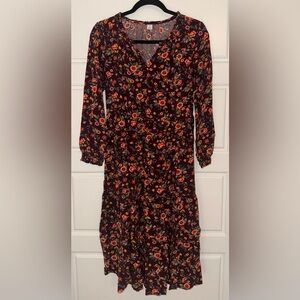 Old Navy Burgundy Floral Long Sleeve Dress